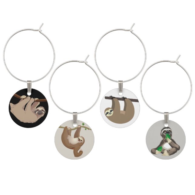 Cute Animated Sloth Wine Charm (Staggered)