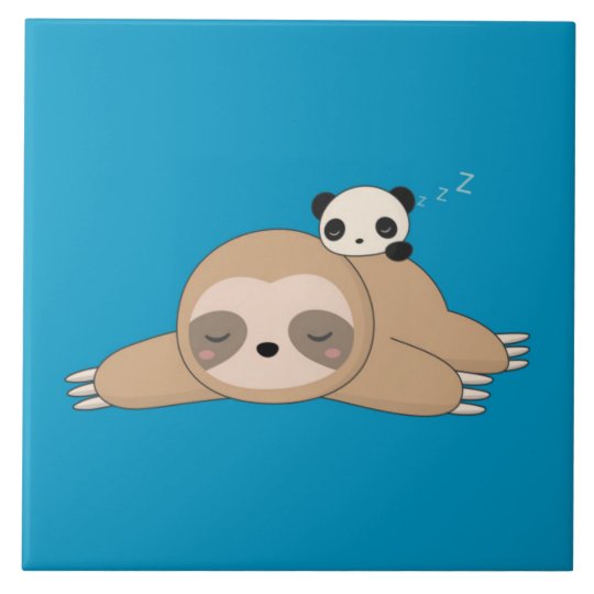 Cute animated sloth with panda bear ceramic tile | Zazzle.com