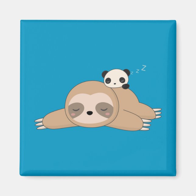 Cute animated sloth with panda bear magnet (Front)
