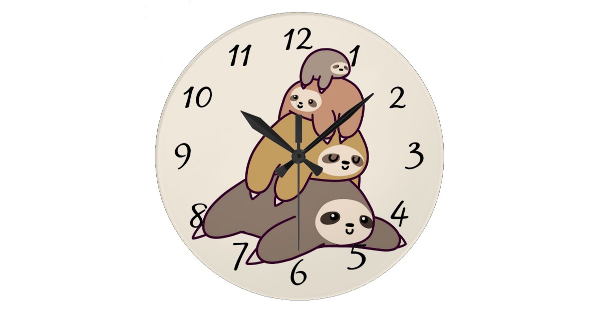 Cute animated Sloths Large Clock | Zazzle