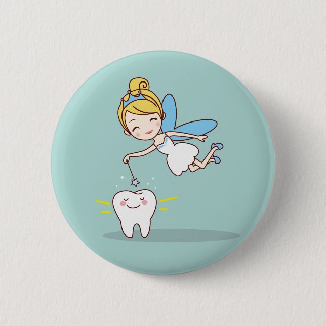 Cute animated tooth Fairy Button (Front)