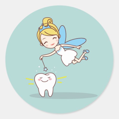 Cute Animated Tooth Fairy Classic Round Sticker