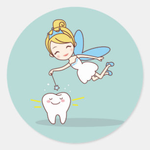 Cute Animated Tooth Fairy Classic Round Sticker
