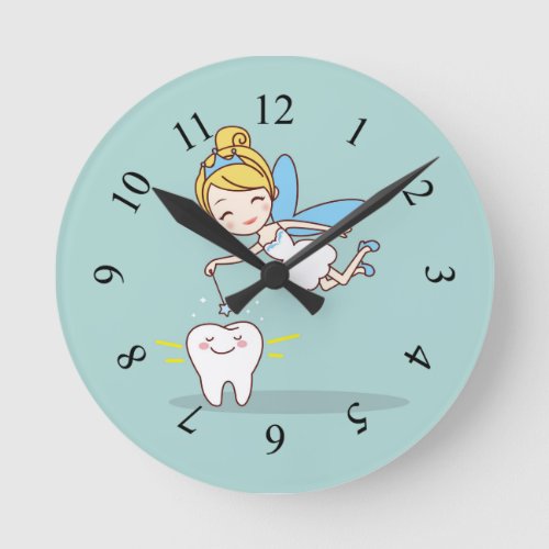Cute animated tooth fairy round clock