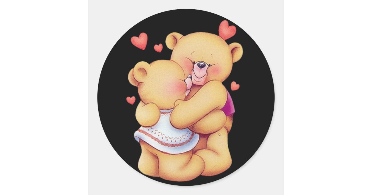 Cute Animated Valentine's Day Hugging Teddy Bears Classic Round Sticker | Zazzle Cute Animated Valentine's Day Hugging Teddy Bears Classic Round Sticker | Zazzle