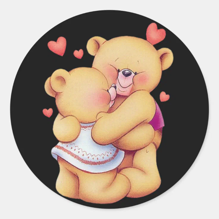 Cute Animated Valentine's Day Hugging Teddy Bears Classic Round Sticker | Zazzle Cute Animated Valentine's Day Hugging Teddy Bears Classic Round Sticker | Zazzle