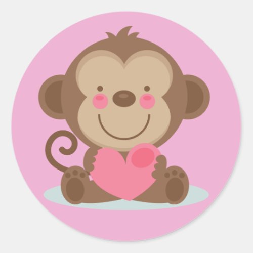 Cute Animated Valentines Day Monkey Classic Round Sticker