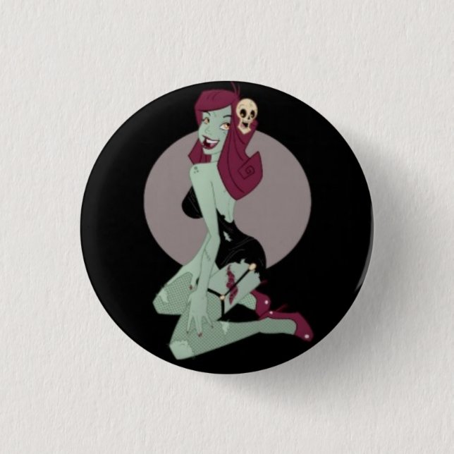 Cute Animated Zombie Pinup Girl Button (Front)