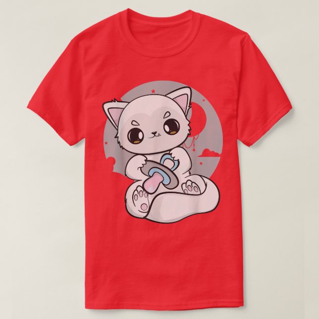Cute Anime Arctic Fo With Soother And Kawaii Moon  T-Shirt (Design Front)