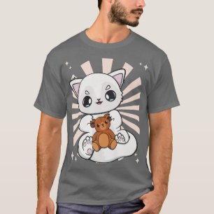 Cute Anime Arctic Fox Plays With Teddy Bear Premiu T-Shirt