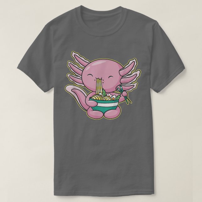 Cute Anime Axolotl Feeds Noodle Ramen Soup  T-Shirt (Design Front)
