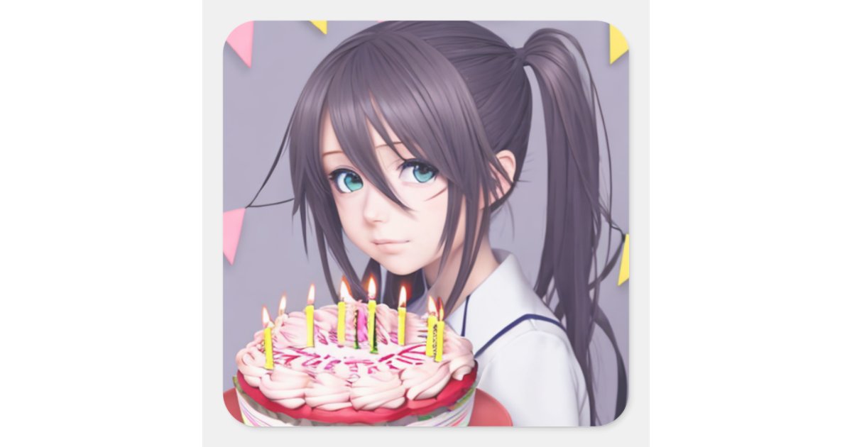 Cute Anime Birthday Girl Square Sticker Zazzle