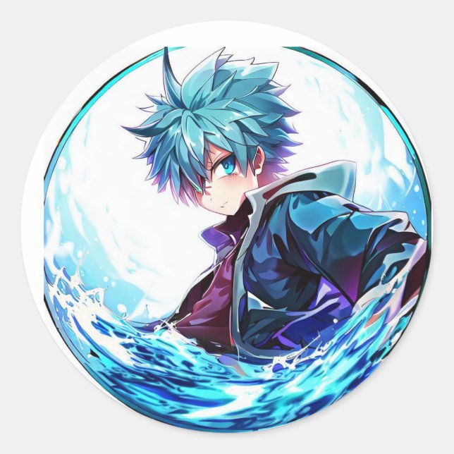 Cute Anime Boy Classic Round Sticker (Front)