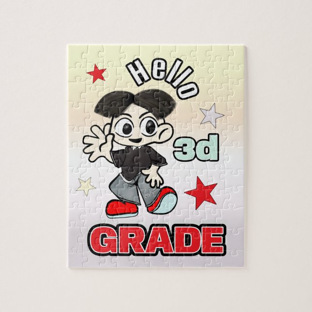 Cute Anime Boy Hello 3d Grade Jigsaw Puzzle (Vertical)