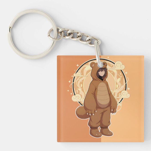 Cute Anime Boy in Bear Keychain (Front)