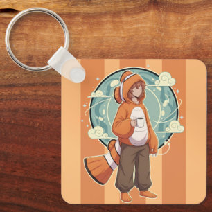 Cute Anime Boy in Clownfish Costume drinking Coffe Keychain