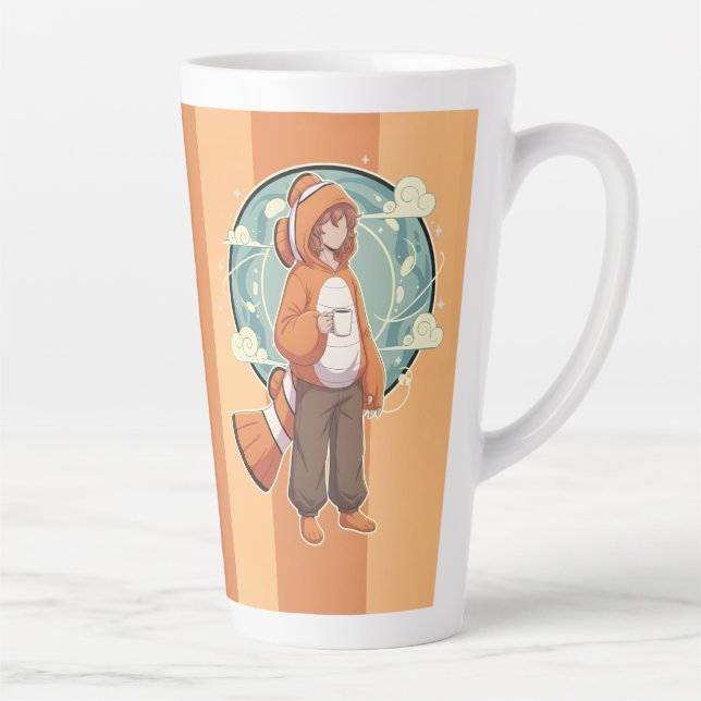 Cute Anime Boy in Clownfish Costume drinking Coffe Latte Mug (Right)