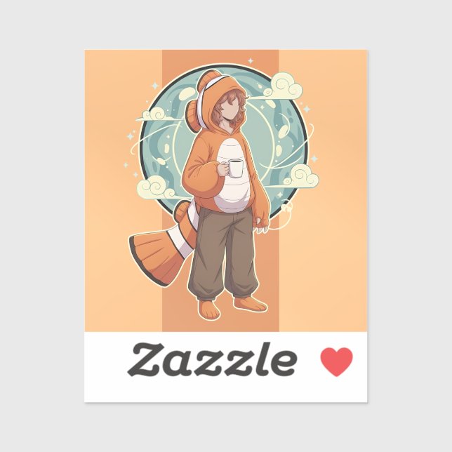 Cute Anime Boy in Clownfish Costume drinking Coffe Sticker (Sheet)