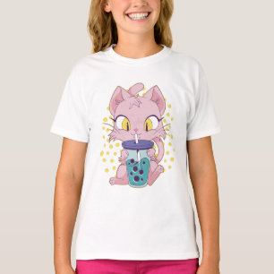 Cute anime cat drinking boba tea T-Shirt
