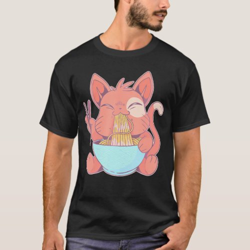 Cute Anime Cat Eating Ramen Japanese Kawaii        T_Shirt