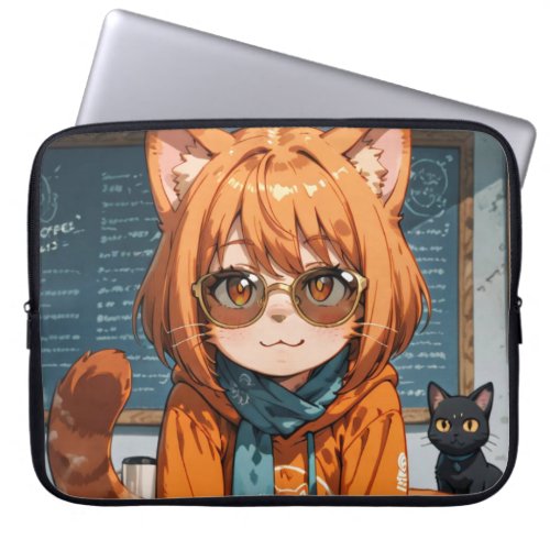 Cute Anime Cat Girl Laptop Sleeve | Cozy Cafe Aest
