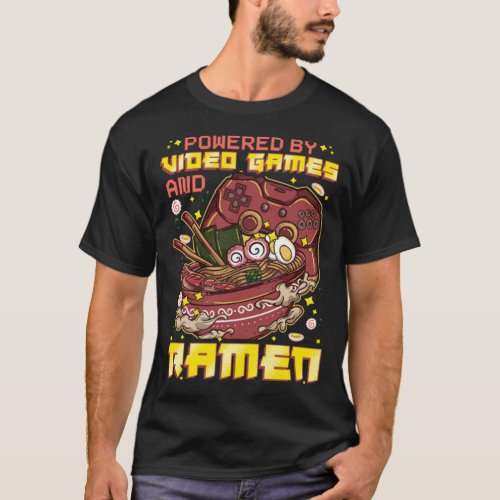 Cute Anime Cat Powered By Video Games And Ramen T_Shirt