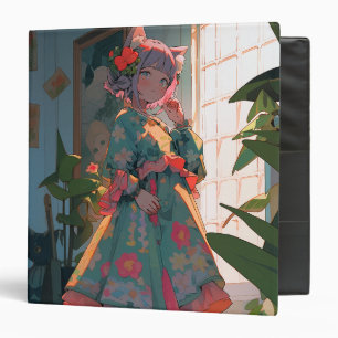 Cute Anime Catgirl 3 Ring Binder