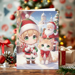 Cute Anime Children's Christmas and Coloring Page Card