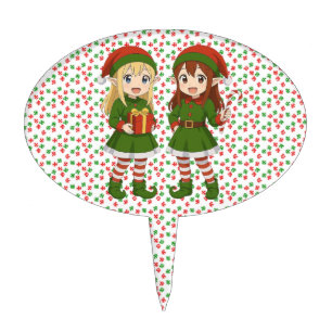 Cute anime Christmas elves Cake Topper
