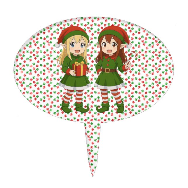 Cute anime Christmas elves Cake Topper (Front)
