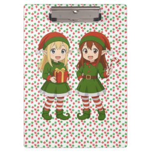 Cute anime Christmas elves Clipboard