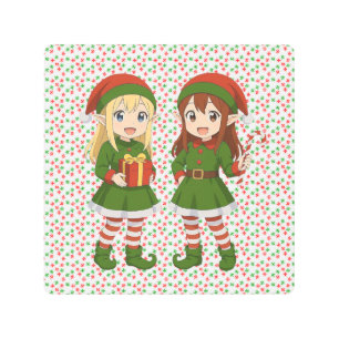 Cute anime Christmas elves Metal Print
