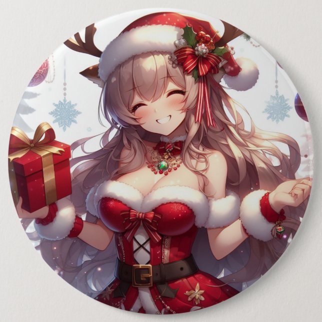 Cute anime Christmas girl Button (Front)