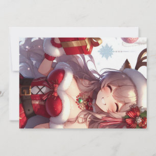 Cute anime Christmas girl Holiday Card