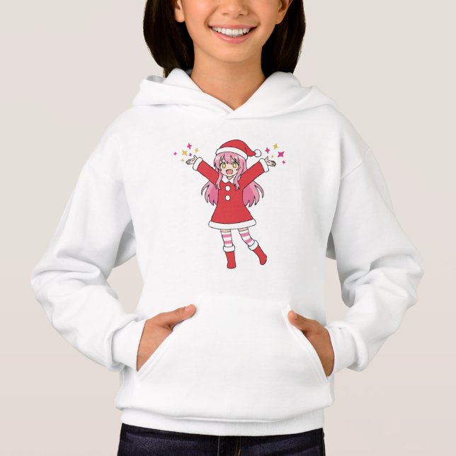 Cute Anime Christmas Girl Hoodie - Kawaii Santa Ou (Front)