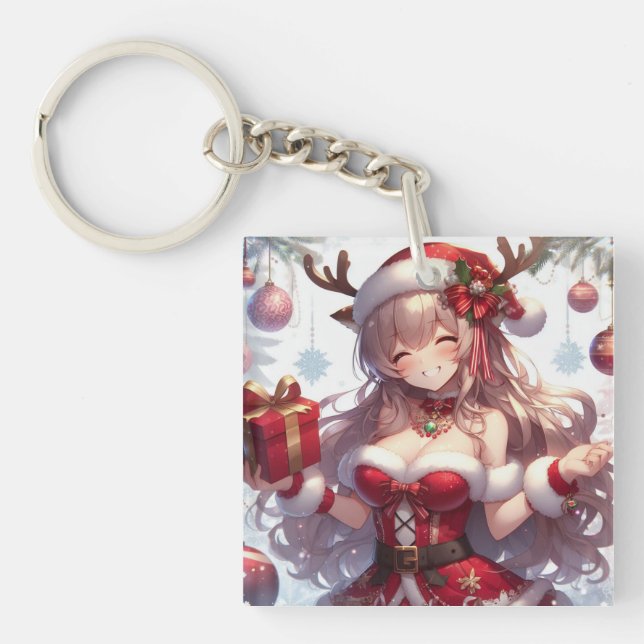 Cute anime Christmas girl Keychain (Front)