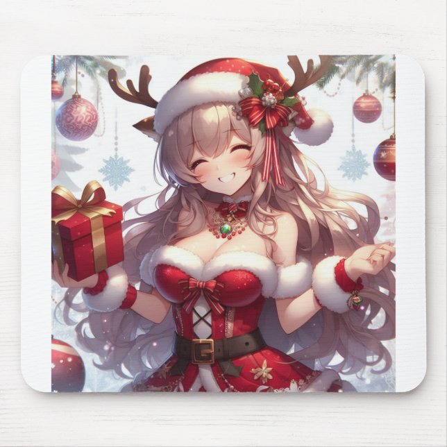 Cute anime Christmas girl Mouse Pad (Front)