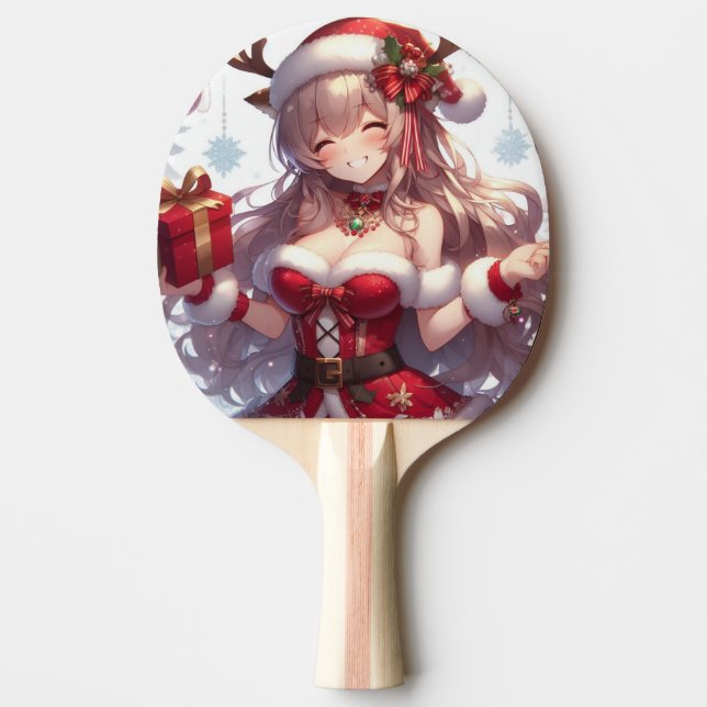 Cute anime Christmas girl Ping Pong Paddle (Front)