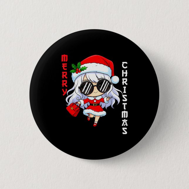 Cute Anime Christmas Pajama Outfit Funny Holiday F Button (Front)