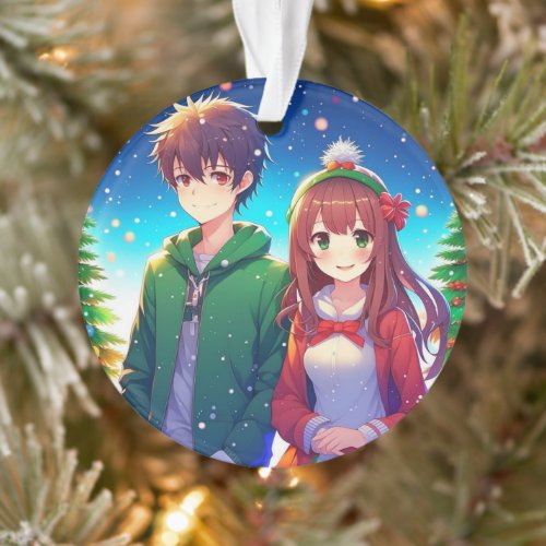 Cute Anime Couple Christmas Ornament