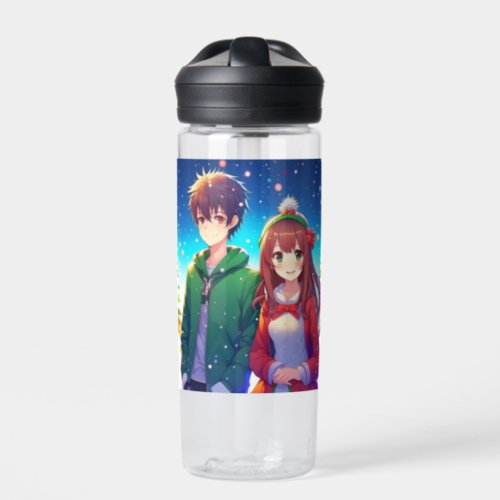 Cute Anime Couple Christmas Water Bottle