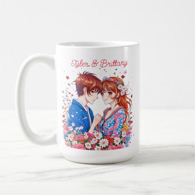 Cute Anime Couple Cuddling Personalized Coffee Mug (Left)