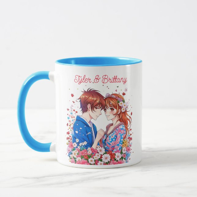 Cute Anime Couple Cuddling Personalized Mug (Left)