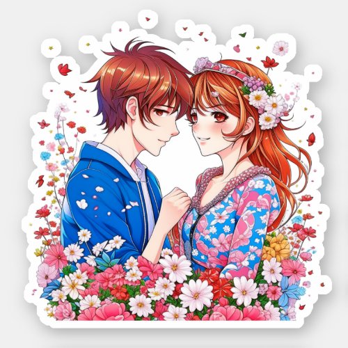 Cute Anime Couple Cuddling Sticker
