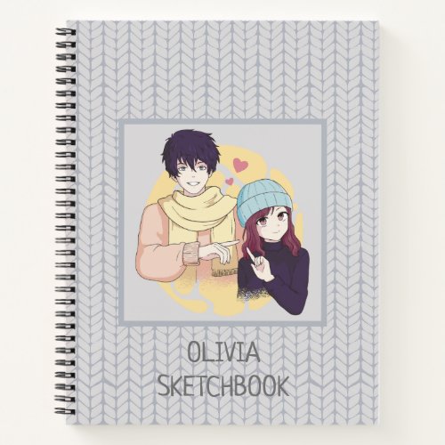 Cute anime couple design notebook