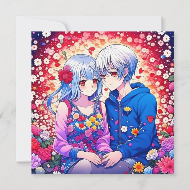 Cute Anime Couple, Flowers and Hearts Personalized (Front)