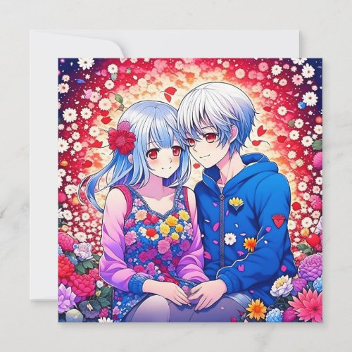 Cute Anime Couple Flowers and Hearts Personalized