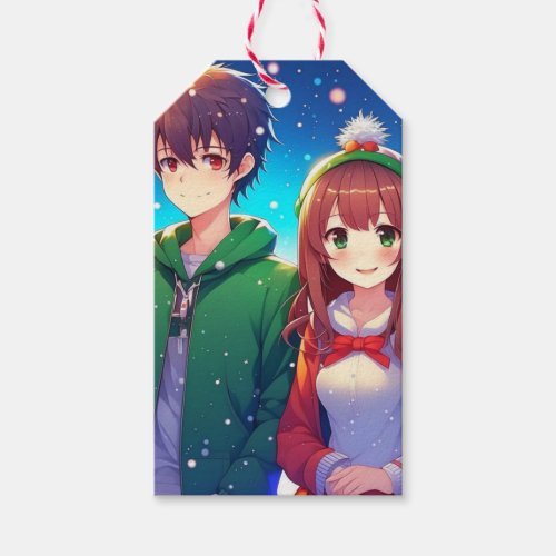 Cute Anime Couple  Merry Christmas  Gift Tags