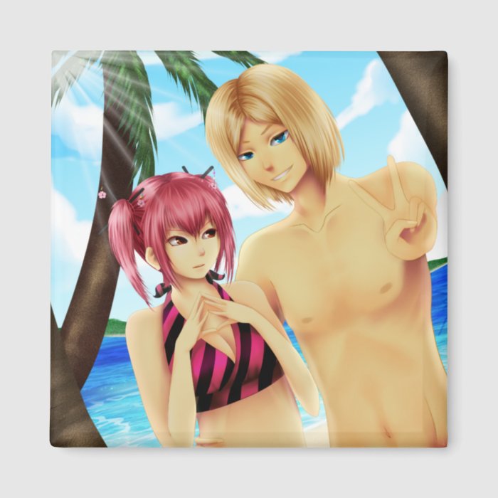 Cute anime couple on vacation magnet