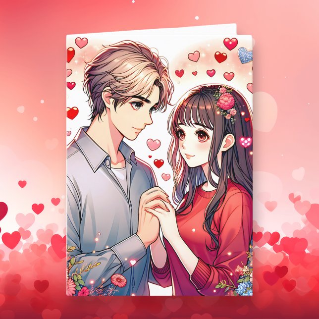 Cute Anime Couple Personalized Valentine's Day Holiday Card (Creator Uploaded)